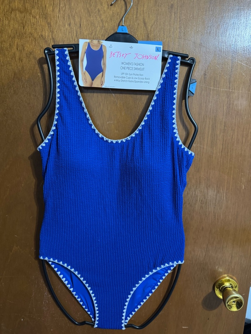 Betsey Johnson Royal Blue One-Piece Swimsuit with White Trim